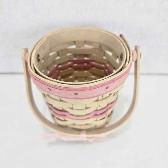 Longaberger Basket American Cancer Society White Washed Pink Blonde Handle 2002 - Picture 3 of 11